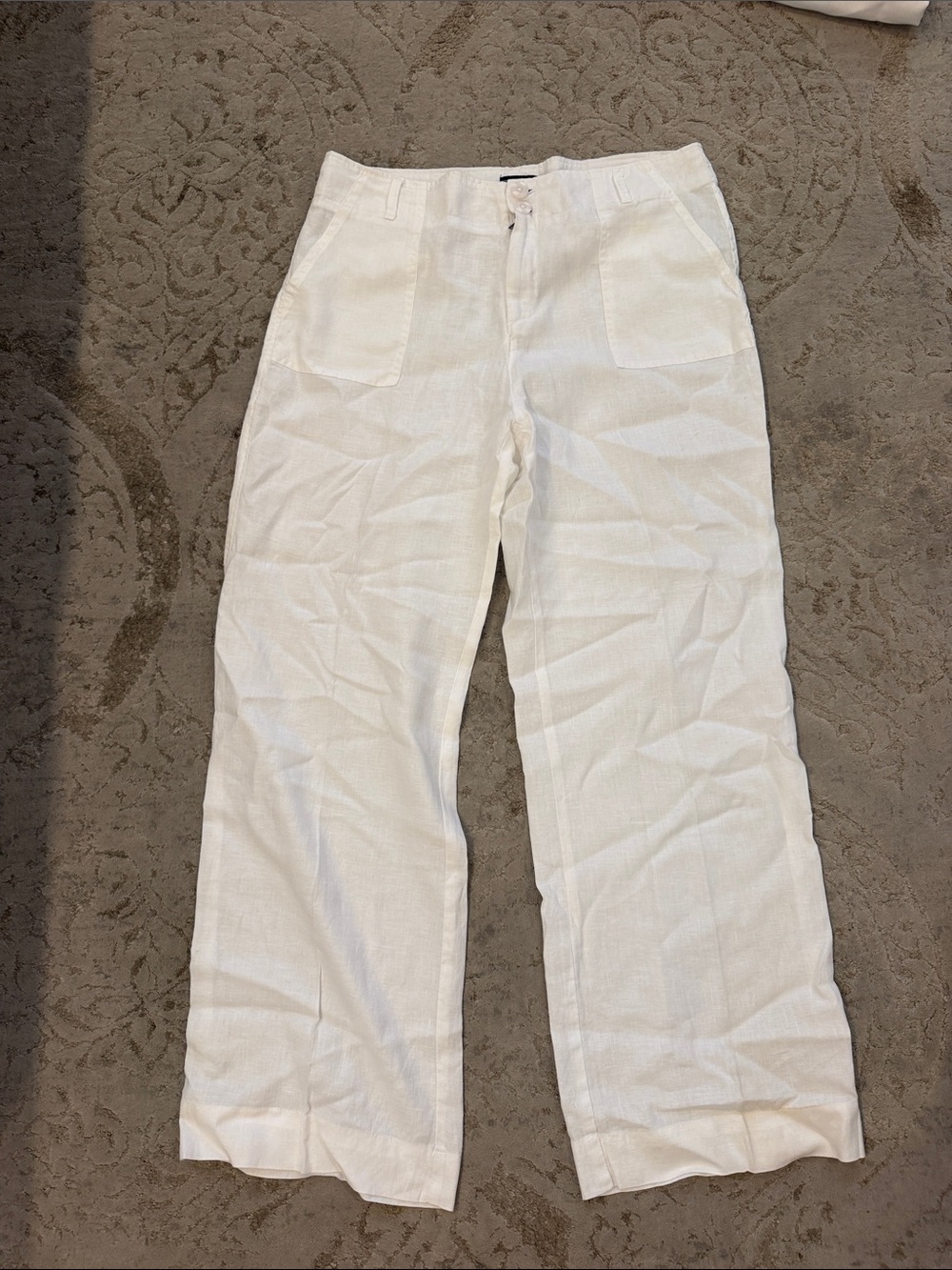 Adrienne Vittadini White Wide-Leg Linen-Blend Pants